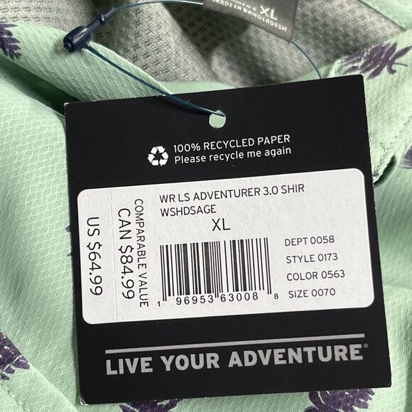 Eddie Bauer Adventurer 3.0 Green Leaf Print Blouse RollTab Button XL Outdoor New - Picture 6 of 15